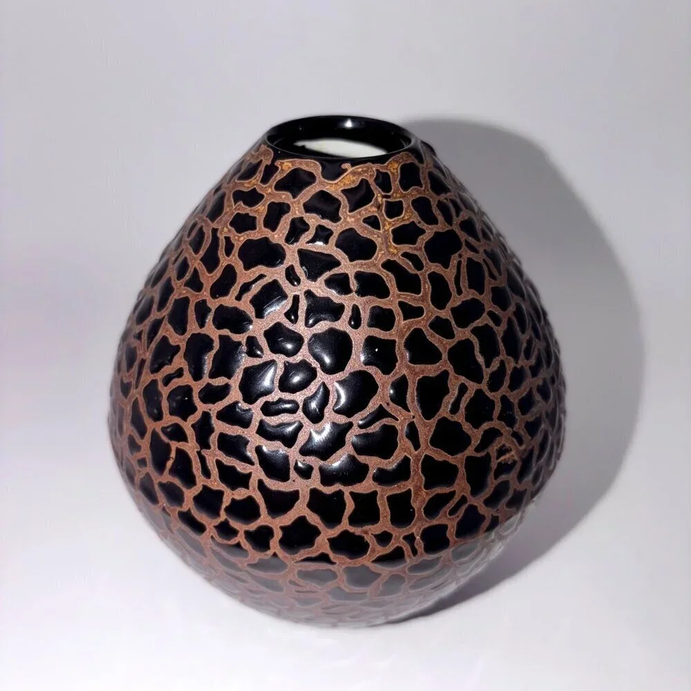 Keramik Ceramic Brown & Bronze Textured Reptile Inspired Ceramic Vase Artisan